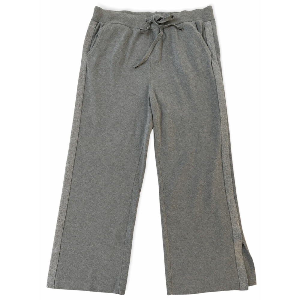 Chicos Zenergy Gray Lounge Pants Size 3 (XL) Glitter Stripe Drawstring Soft Knit